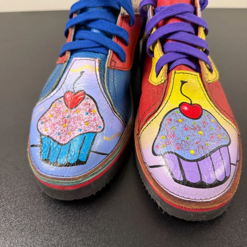 Soletech Hand Painted Shoes Women's Size 8.5 Multicolor Leather Casual Lace-Up